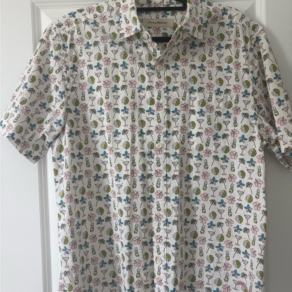 Tommy Bahama White Short Sleeve Tropical Cocktail Print Shirt